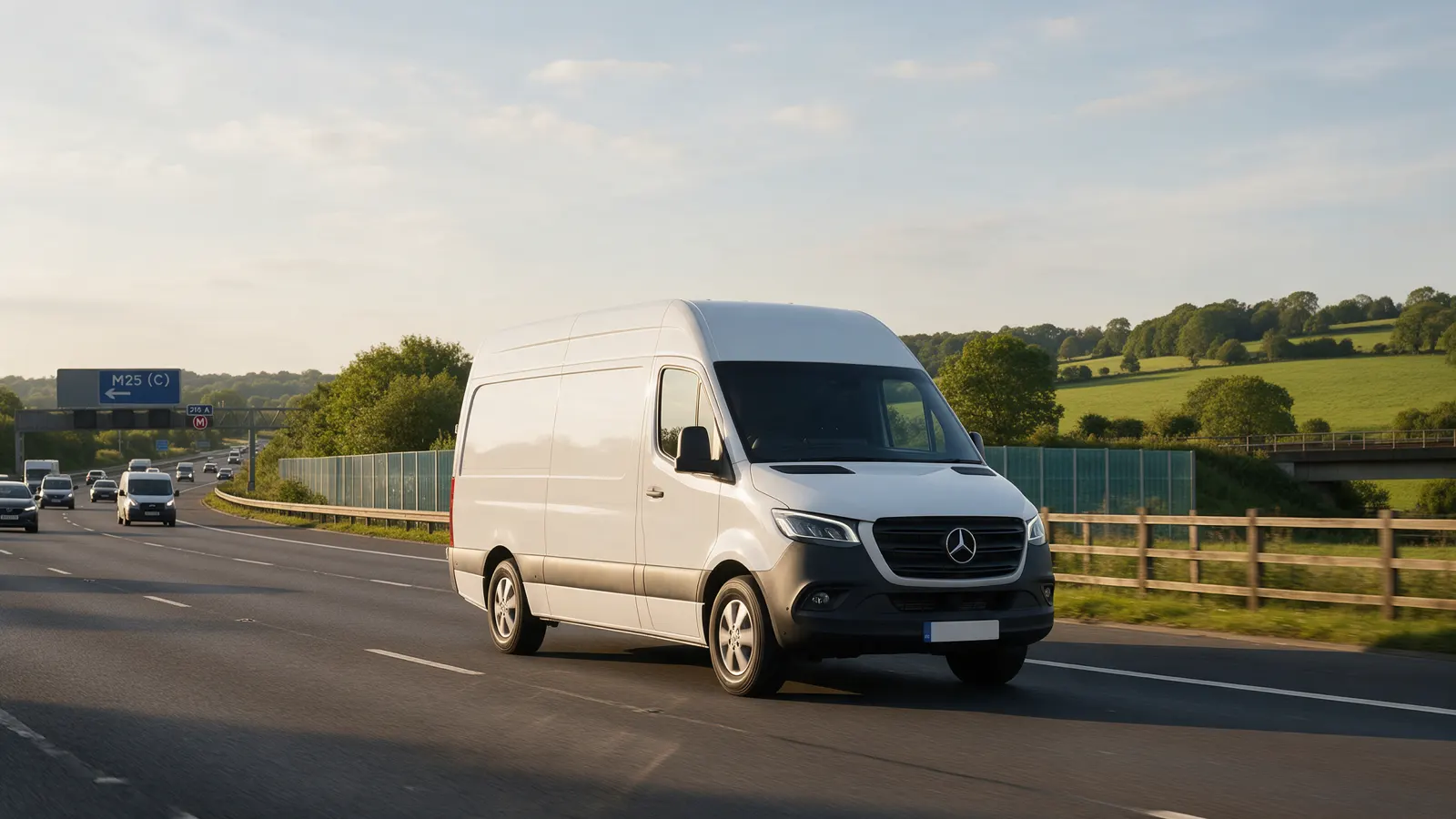 White Sprinter van on a UK motorway